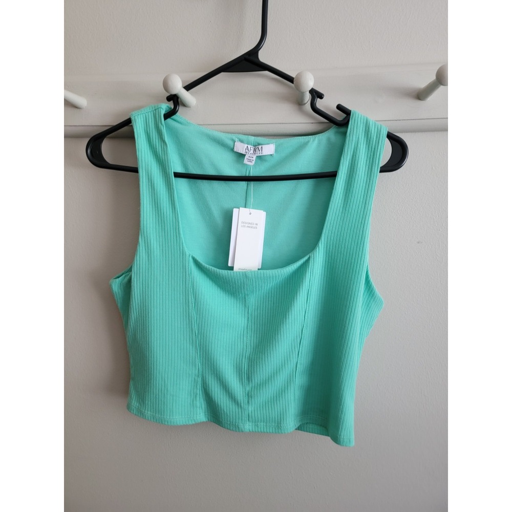NWT AFRM Cropped Square Neck Spearmint Lined Tank Nordstrom Ribbed M Festival